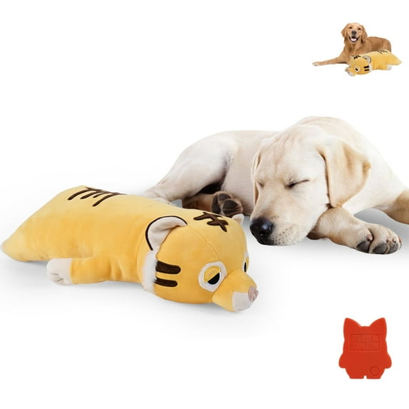 PET FULED Heartbeat Plush Toy for Dogs - Soft Cuddle Companion with Soothing Heartbeat, Washable - Comfort for Puppies & Adult Pets (Lying Tiger Design)
