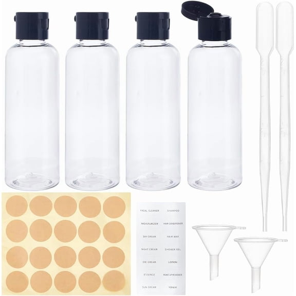 PET Flip Top Cap Bottle with Adhesive Label Stickers Rectangle PVC Sticker Disposable Plastic Dropper Funnel Hopper Clear