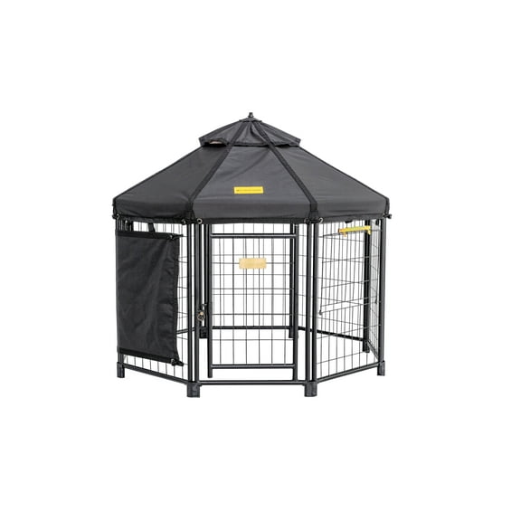 PET GAZEBO INDOOR AND OUTDOOR OCTAGONAL DOG KENNEL WITH POLYESTER COVER AND SIDE SUNSHADE, 4FT