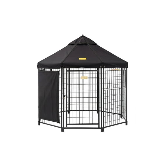 PET GAZEBO INDOOR AND OUTDOOR OCTAGONAL DOG KENNEL WITH POLYESTER COVER AND SIDE SUNSHADE, 5.5FT