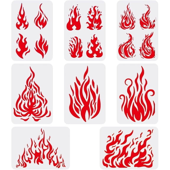 PET Hollow Out Drawing Painting Stencils Sets DIY for Scrapbook Photo Album Fire Pattern 29.7x21cm 8pcs/set
