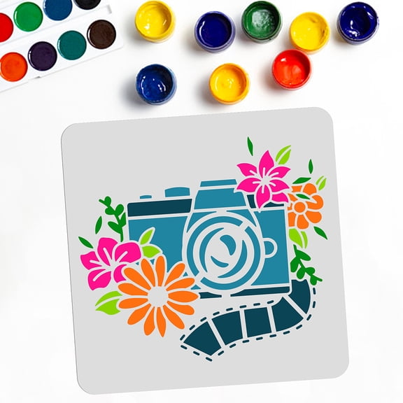 PET Hollow Out Drawing Painting Stencils for DIY Scrapbook Photo Album Camera Pattern 300x300mm