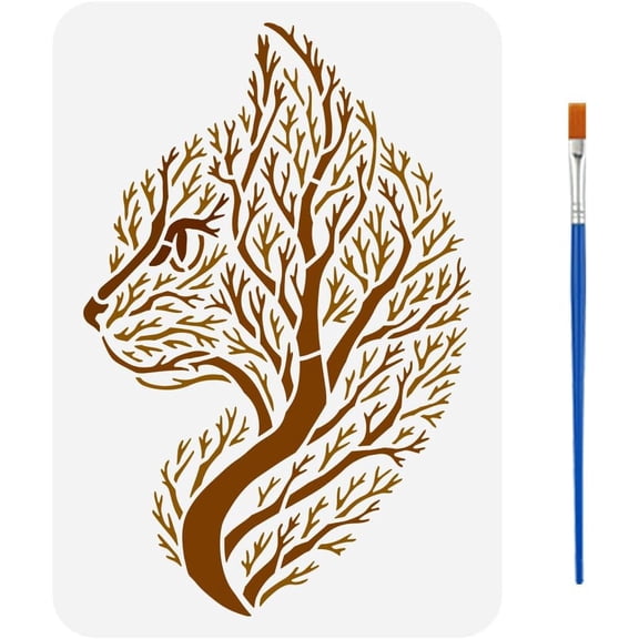 PET Hollow Out Drawing Painting Stencils for DIY Scrapbook Photo Album Cat Shape 297x210mm Pattern 1