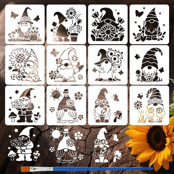 PET Hollow Out Drawing Painting Stencils for DIY Scrapbook Photo Album Gnome 150x150mm 12pcs/set diy