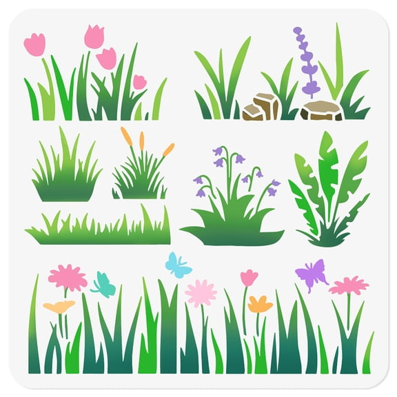 PET Hollow Out Drawing Painting Stencils for DIY Scrapbook Photo Album Grass 300x300mm diy