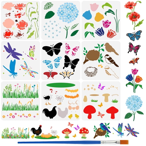 PET Hollow Out Drawing Painting Stencils for DIY Scrapbook Photo Album Mixed Shapes 300x300mm 9pcs/set for DIY