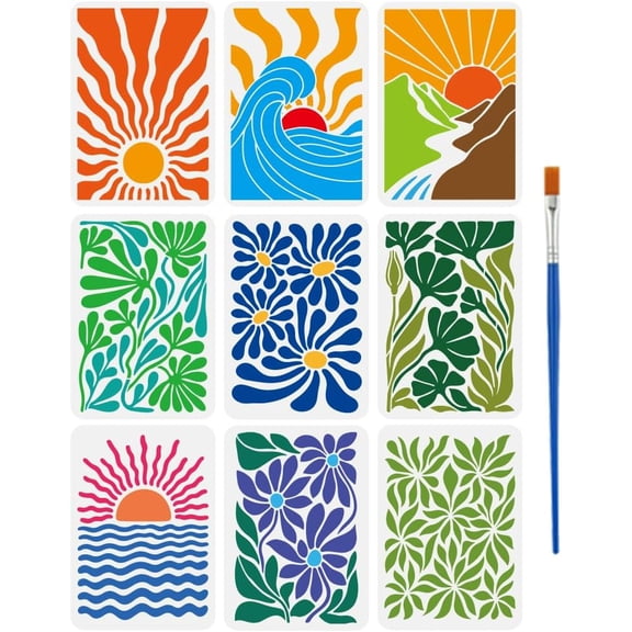 PET Hollow Out Drawing Painting Stencils for DIY Scrapbook Photo Album Sun 297x210mm 9pcs/set for DIY