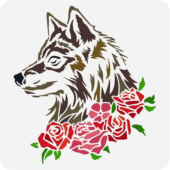 PET Hollow Out Drawing Painting Stencils for DIY Scrapbook Photo Album Wolf Shape 30x30cm