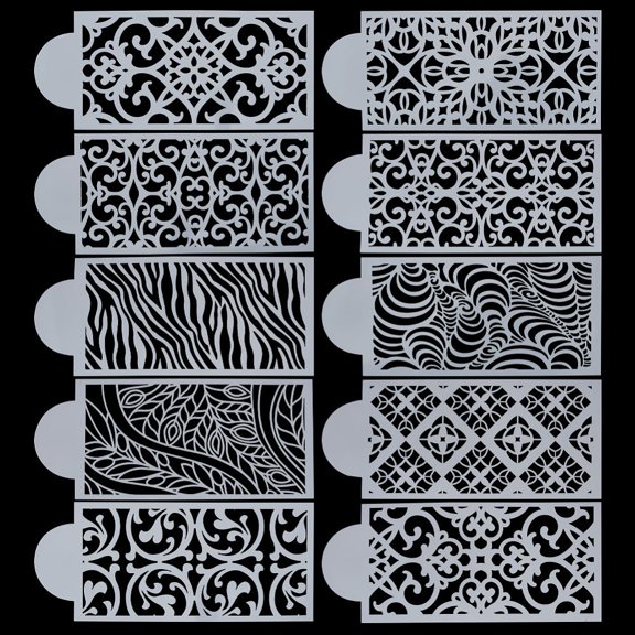 PET Hollow Out Drawing Painting Stencils for DIY Scrapbooking Arch Shape Floral Pattern 262x112x0.5mm 10pcs/set for diy