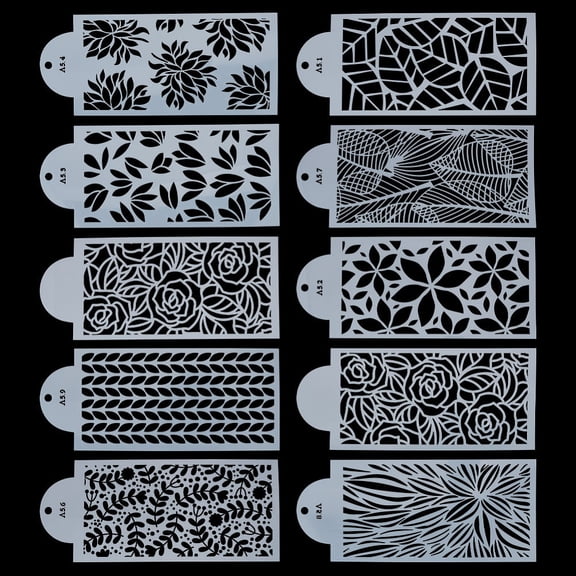 PET Hollow Out Drawing Painting Stencils for DIY Scrapbooking Arch Shape Leaf Pattern 262x112x0.5mm 10pcs/set