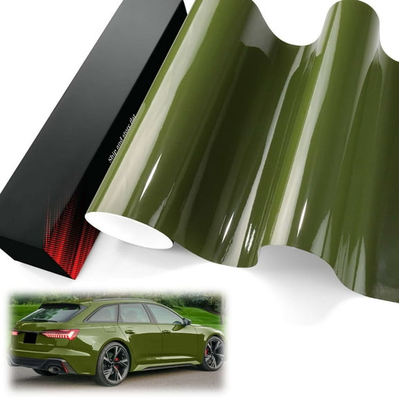 PET Liner Vinyl Super Gloss Combat Green Automotive Wrap Car Vehicle Bubble Free Air Release