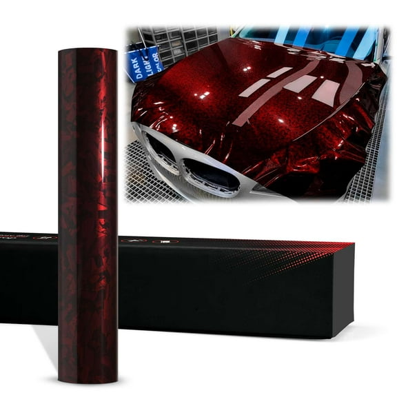PET Marble Forged Carbon Fiber Textured Gloss Red Vinyl Wrap Auto Car Sticker Decal Film Sheet Bubble Free Air Release Technology