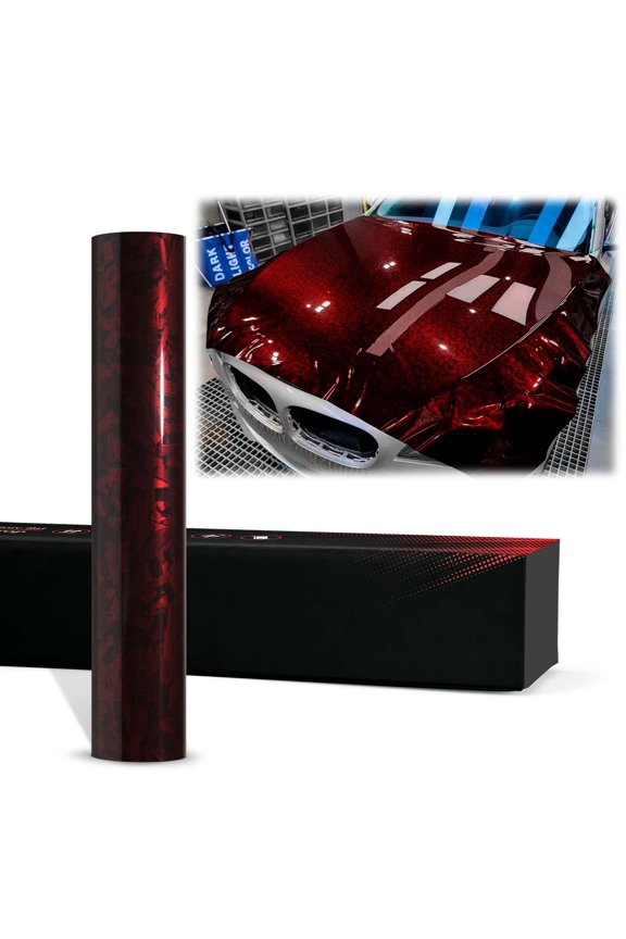 PET Marble Forged Carbon Fiber Textured Gloss Red Vinyl Wrap Auto Car Sticker Decal Film Sheet Bubble Free Air Release Technology