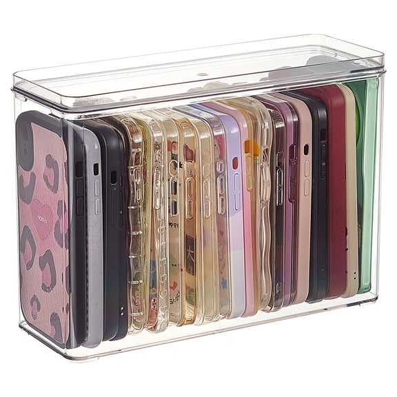 PET Mobile Phone Case Storage Box Rectangle Multifunctional Phone Case Organizer with Lid Clear 255x91x183mm diy