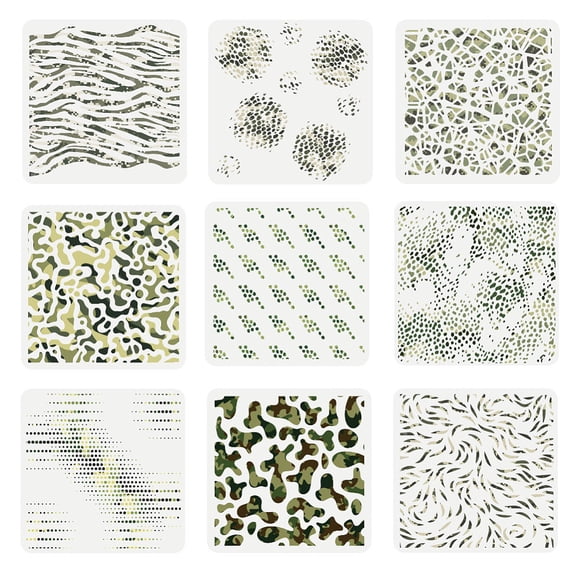 PET Out Drawing Painting Stencils Sets for DIY Scrapbook Photo Album Mixed Shapes 300x300mm 9pcs/set for DIY