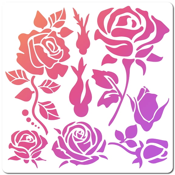 PET Plastic Drawing Painting Stencils Templates Square Creamy White Rose Pattern 30x30cm