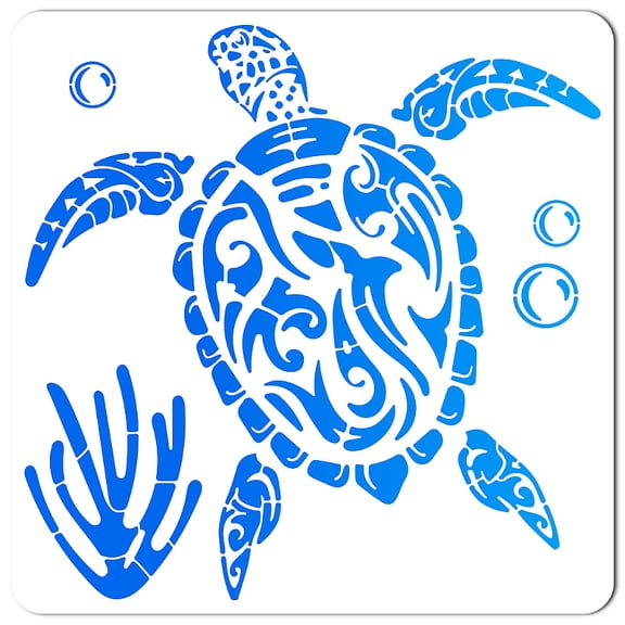 PET Plastic Drawing Painting Stencils Templates Square Creamy White Sea Turtle Pattern 30x30cm