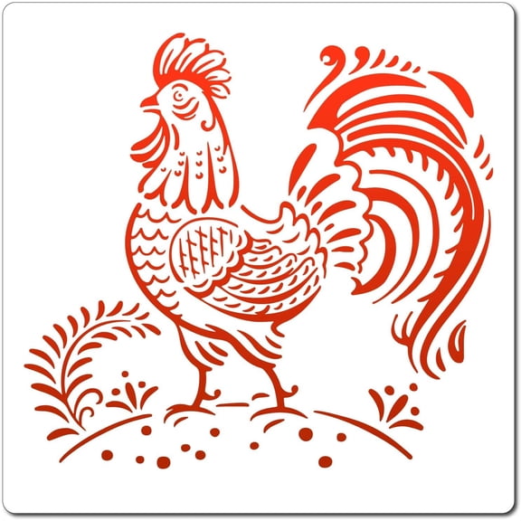PET Plastic Drawing Painting Stencils Templates Square Rooster Pattern 25x25cm