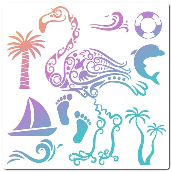 PET Plastic Drawing Painting Stencils Templates Square White Flamingo Pattern 30x30cm