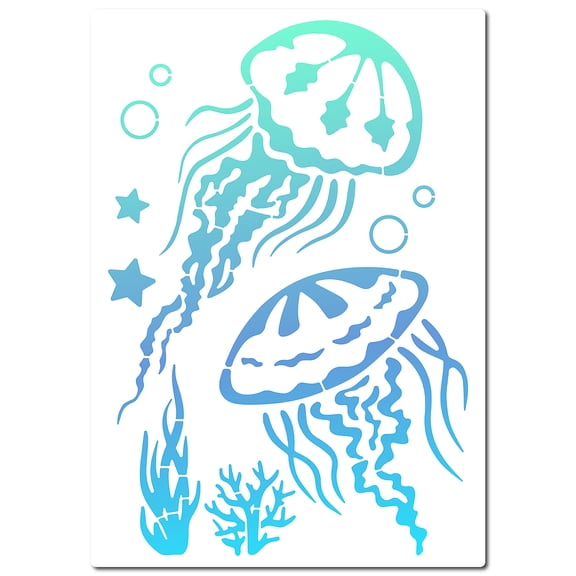 PET Plastic Hollow Out Drawing Painting Stencils Templates Rectangle Jellyfish Pattern 210x297mm