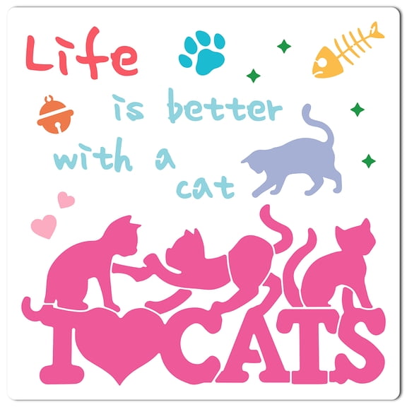 PET Plastic Hollow Out Drawing Painting Stencils Templates Square Cat Pattern 300x300mm DIY