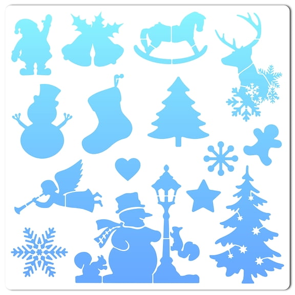 PET Plastic Hollow Out Drawing Painting Stencils Templates Square Creamy White Christmas Themed Pattern 300x300mm for DIY