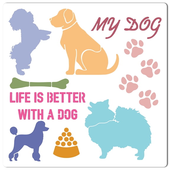PET Plastic Hollow Out Drawing Painting Stencils Templates Square Dog Pattern 300x300mm DIY