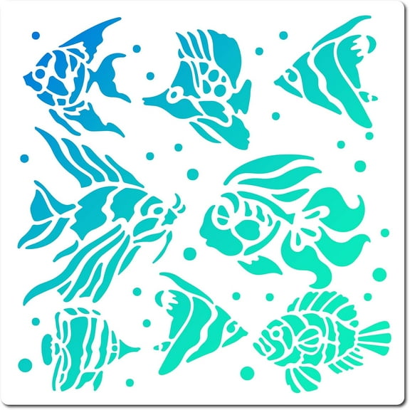 PET Plastic Hollow Out Drawing Painting Stencils Templates Square Fish Pattern 18x18cm diy