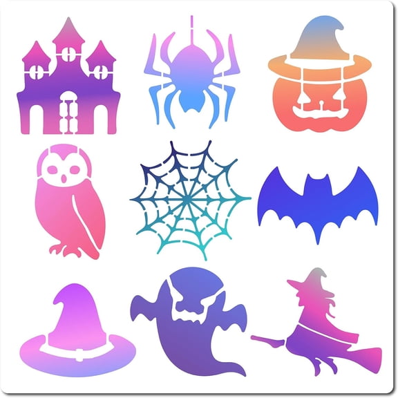 PET Plastic Hollow Out Drawing Painting Stencils Templates Square Halloween Themed Pattern 300x300mm