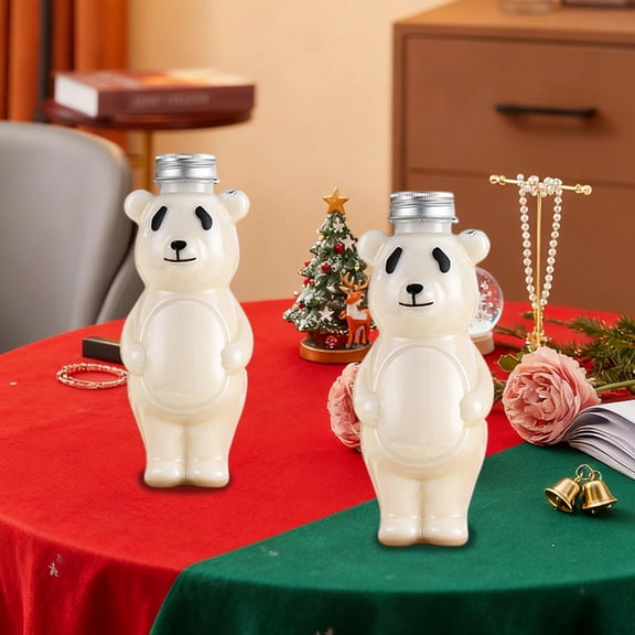 PET Plastic Milk Tea Bottles with Aluminum Lid, Cute Panda Bear Design Commercial Takeout Beverage Cups, Leak-Proof Thickened Portable Drinkware for Bubble Tea Juice Smoothies, BPA-Free Reusable