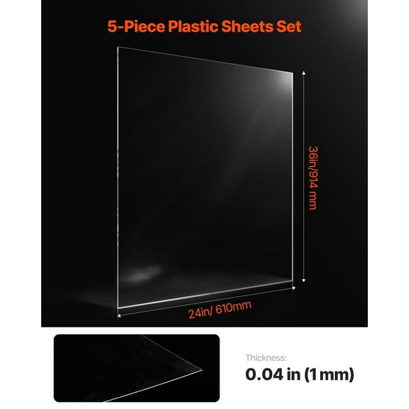 PET/Plexiglass Sheets,5-Pack Plastic Sheet,24x36"0.04"Thick Transparent Clear Flexible Plastic Panels for Craft,Replacement Picture Frame Glass,DIY Display Project,Easy to Cut