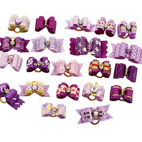 PET SHOW 20pcs Small Dog Hair Bows with Rubber Bands Puppies Doggies Cats Topknot Bowknot Matching Hair Grooming Accessories for Boy Girl Pomeranian Yorkie Poodle Maltese Shih Tzu Groomer