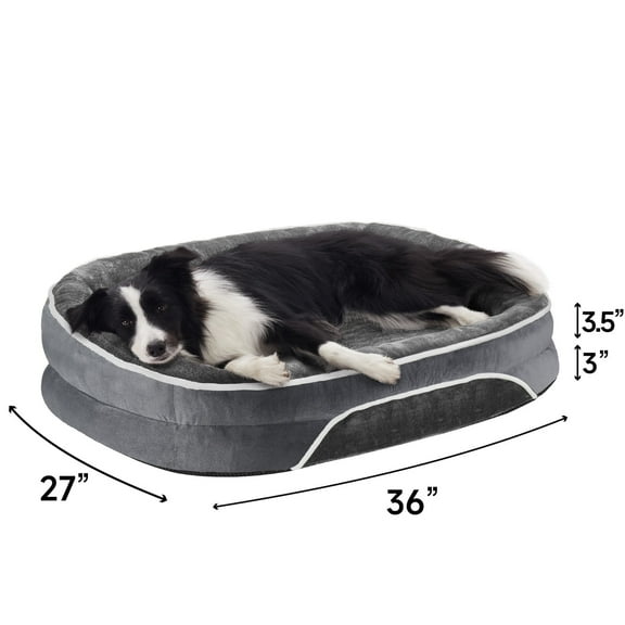 Ophanie Gray Luxury Sofa-Style Pet Orthopedic Bed for Large and Medium Dogs – Removable Machine-Washable Plush Cover, 4-Sided Bolster, Non-Slip Bottom, Size 36"x27"x6.5"