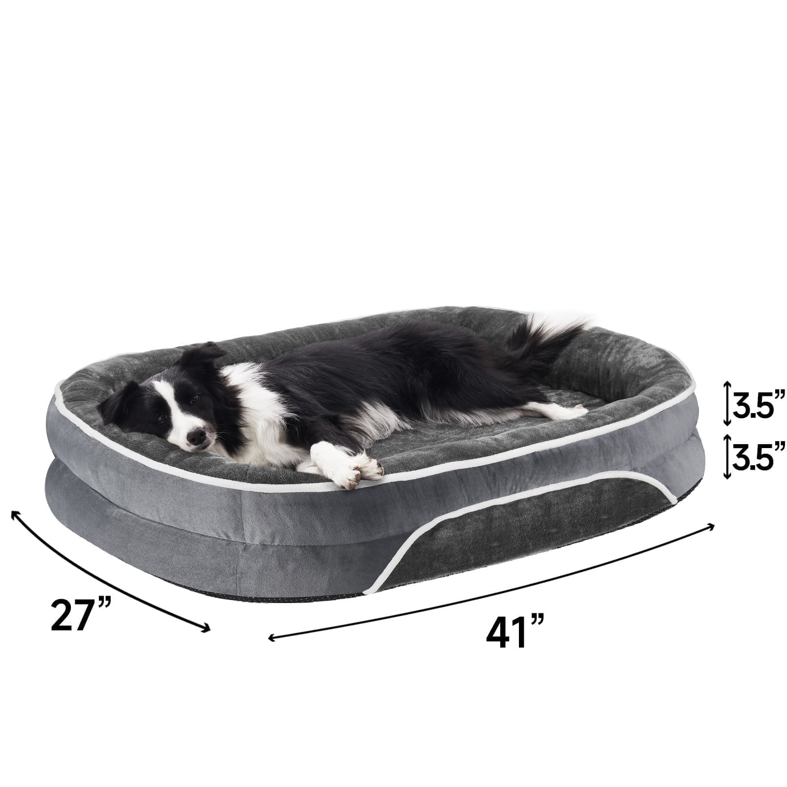 Ophanie Gray Luxury Sofa-Style Pet Orthopedic Bed for Large and Medium Dogs – Removable Machine-Washable Plush Cover, 4-Sided Bolster, Non-Slip Bottom, Size 41"x27"x7"
