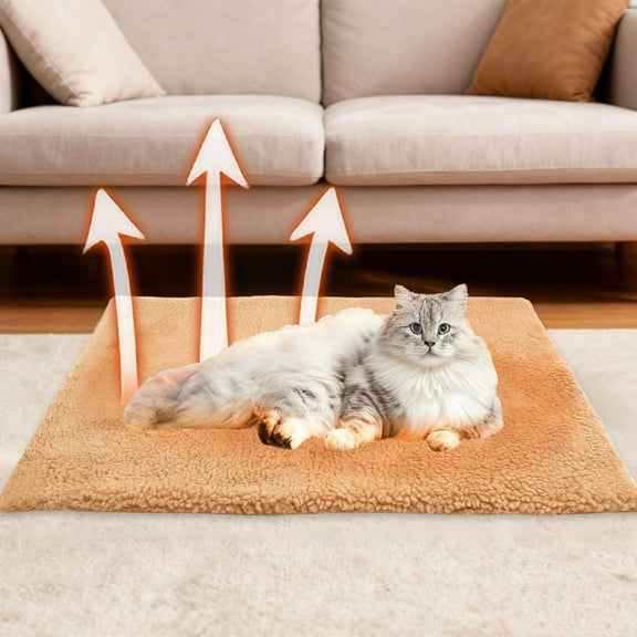 PET Self Warming Bed Pad, Heated Thermal Dog Cat Mat, Polyester Plush with Aluminum Foil Insulation, Non-Slip Oxford Bottom, 57x46cm (22.44x18.1 Inch), Washable, Winter Comfort