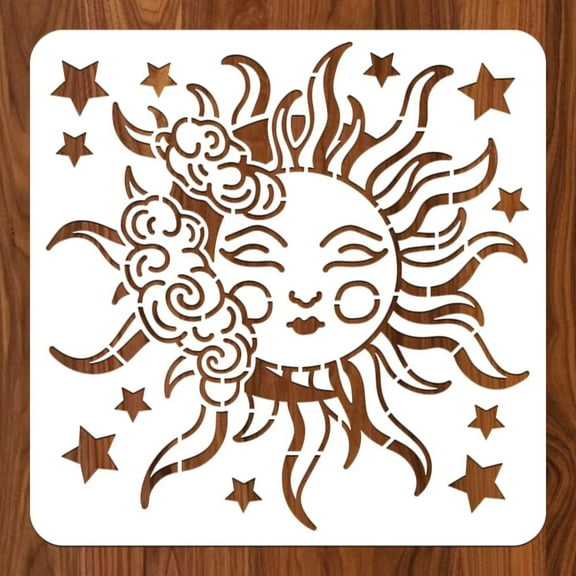 PET Sun and Star Stencil Wall Painting Sun and Star Painting Stencils Crafts Reusable Templates Mandala Moon Stencils Painting Wood Window Home Decor
