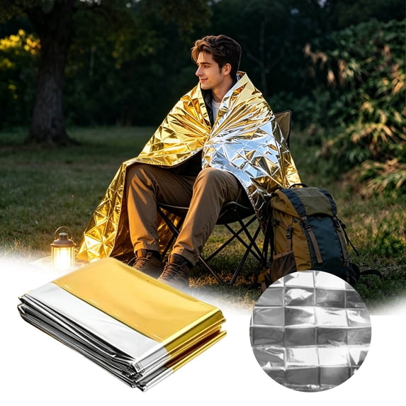 PET Thermal Emergency Survival Blanket, Waterproof Lightweight Heat Retention Mylar Blanket, Portable Insulating First Aid Blanket for Camping, Hiking, Sports, Outdoor Emergency Survival Supplies