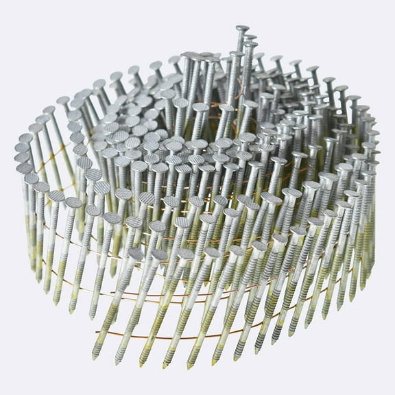 PET-U 1-1/4Inch x 0.092Inch Collated Wire Coil Siding Nails 15-Degree Full Round-Head Ring 3600 Count Hot-Dipped Galvanized for Rough Nailing of Lathing and Sheathing Materials
