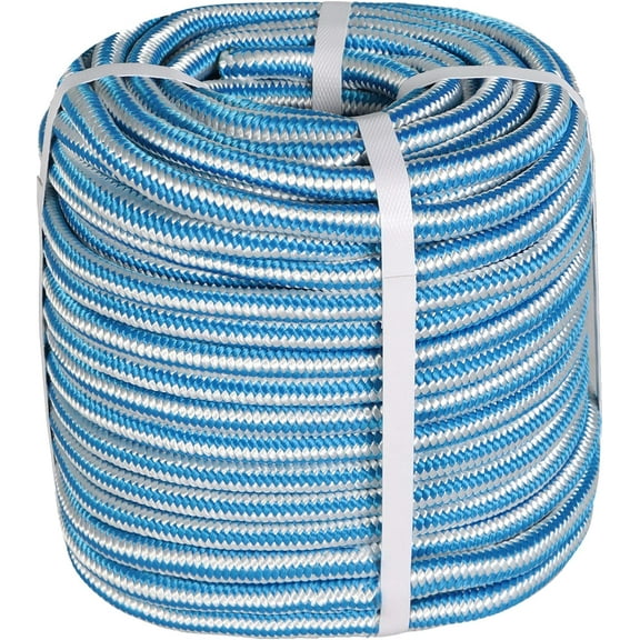 PET-U 1/2 Inch 16 Braid Polyester Rope Pulling Ropes Arborist Rigging Rope 150 FT Green White Blue