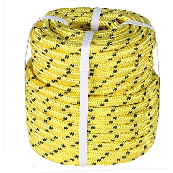 PET-U 1/2 Inch Polyester Rope Double Braid Pulling Ropes for Swing Tree Work Yellow 150 Feet