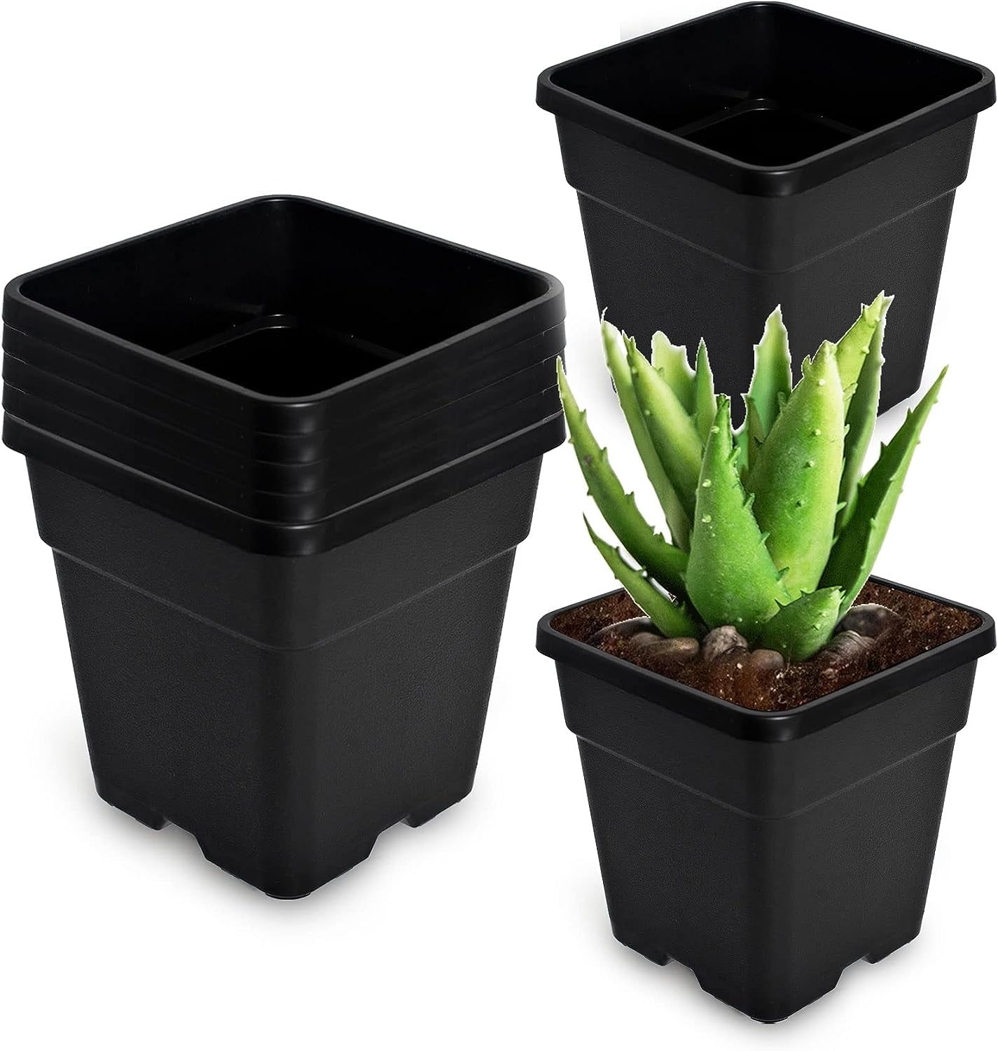 PET-U 10 Gallon 5 Pcs Square Plastic Plant Pots Flexible Nursery Pot Planter Nursery Pots Suitable for Flower Vegetables Succulents Black