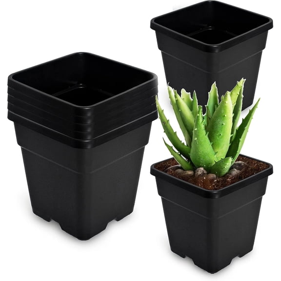 PET-U 10 Gallon 5 Pcs Square Plastic Plant Pots Flexible Nursery Pot Planter Nursery Pots Suitable for Flower Vegetables Succulents Black