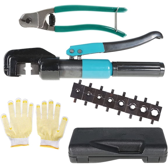 PET-U 10 Ton Hydraulic Hand Crimper Tool with 9 Pairs of Dies and Cable Cutter for Stainless Steel Cable Railing Fittings for 1/8Inch to 3/16Inch Cable
