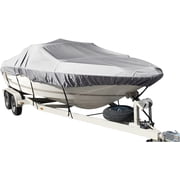 PET-U 14-16FT Gray Heavy Duty PEVA Waterproof Boat Cover Replacement for V-Hull Fishing Boat Tri-Hull Runabout Bass Boat Fish Ski Pro-Style Bass Boat