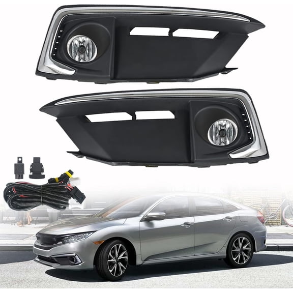PET-U 2Pcs Fog Light Assembly with H8 Bulbs, Fog Light Covers and Harness Switch Kit Replacement for 2019 2020 Civic Coupe/Sedan