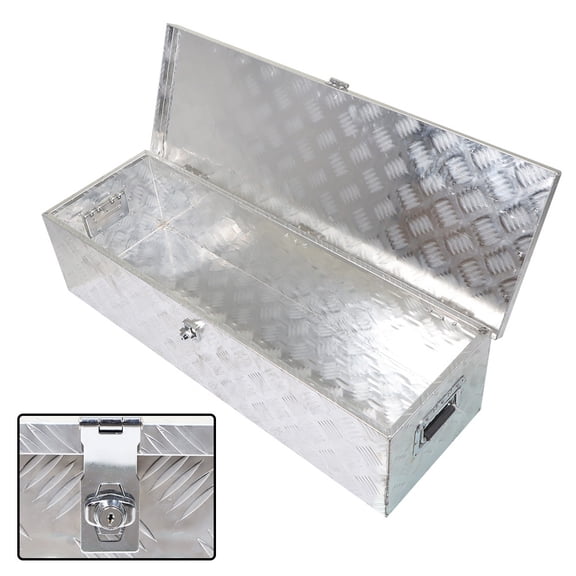PET-U 39 Inch Trailer Tongue Tool Box Chest Box Diamond Tread Aluminum Heavy Duty Truck Pick Up Underbody Storage Organizer Handling Tools Weather Resistant w/Lock Sliver