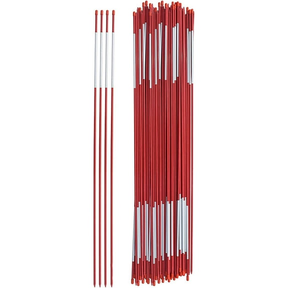 PET-U 48" Inch Snow Stakes Driveway Markers Poles Snow Plow Stakes Fiberglass 5/16 Inch Diameter Red with 9.8" Reflective Tape Fit for Driveway Mark Snow Plow Parking Lots 100pcs
