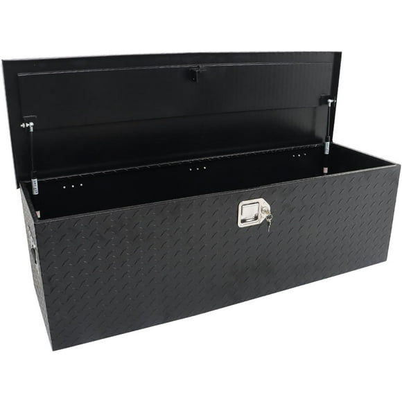 PET-U 49 Inch Aluminum Diamond Plate Truck Tool Box with Side Handle Truck Bed Tool Box Heavy Duty Aluminum with Lock and Keys for Pick Up Truck Bed RV Trailer - Black
