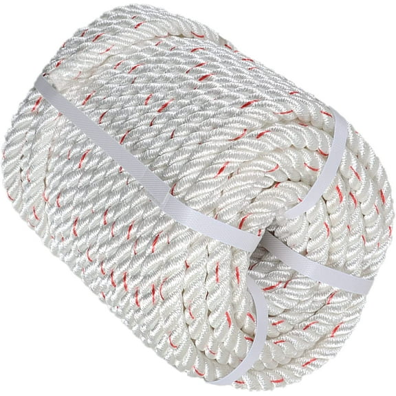 PET-U 5/8In x 150FT Arborist Bull Rope | High Strength Polyester | Tree Rigging Line Utility Arbor Line | Double Braid Polyester Rope,White with One Red Tracer