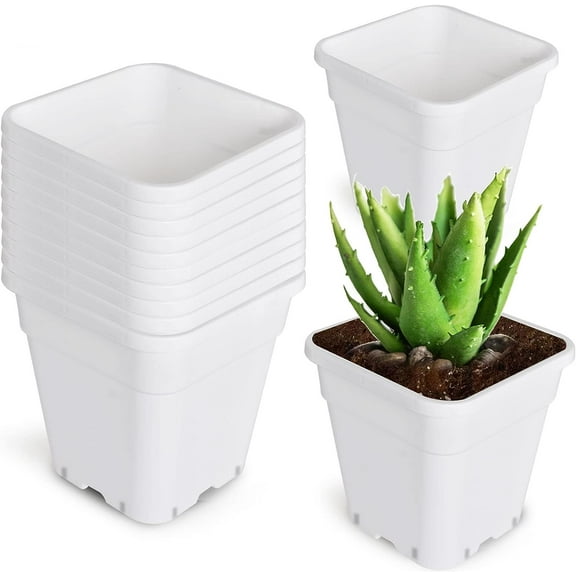 PET-U 5 Gallon 10 Pcs Square Plastic Plant Pots Flexible Nursery Pot Planter Nursery Pots Suitable for Flower Vegetables Succulents White
